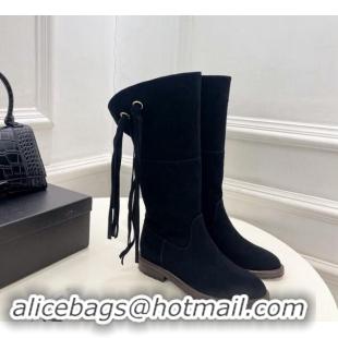 Top Design Chanel Suede High Boots 3cm with Tassel Black 1016036