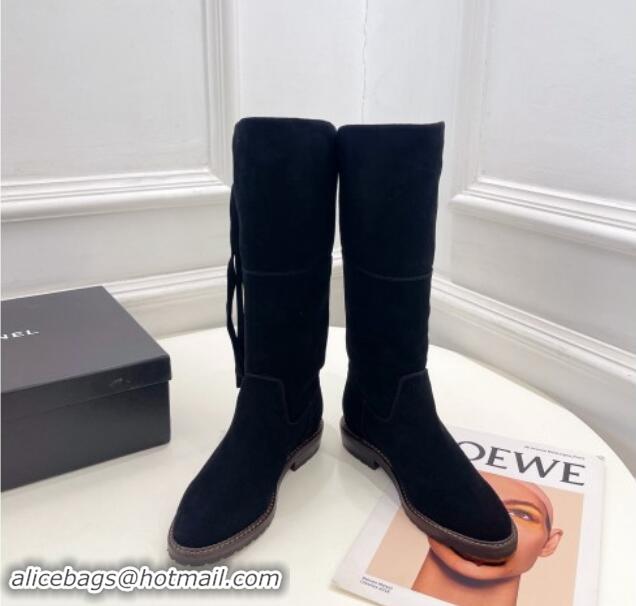 Top Design Chanel Suede High Boots 3cm with Tassel Black 1016036