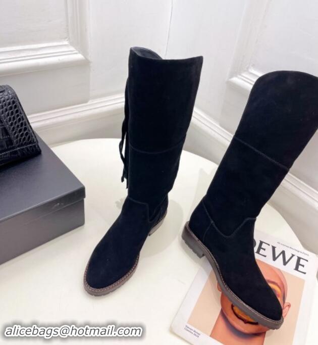 Top Design Chanel Suede High Boots 3cm with Tassel Black 1016036