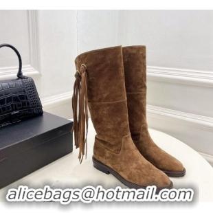 Cheap Price Chanel Suede High Boots 3cm with Tassel Brown 1016037