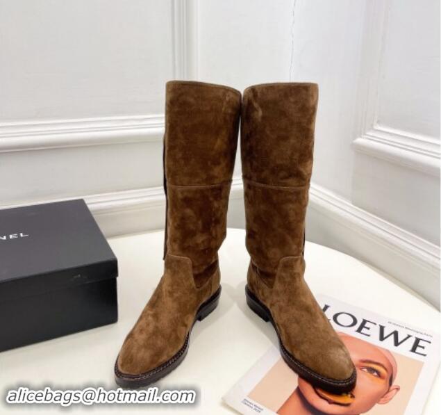 Cheap Price Chanel Suede High Boots 3cm with Tassel Brown 1016037