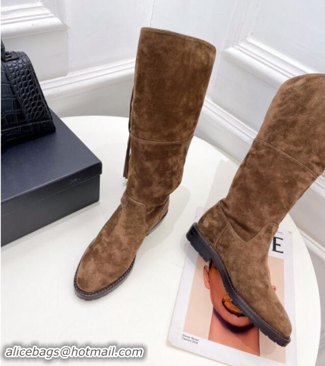 Cheap Price Chanel Suede High Boots 3cm with Tassel Brown 1016037