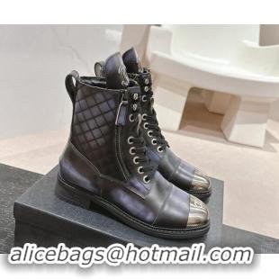 Unique Style Chanel Bleached Calfskin Lace-up Ankle Boots Black 1016043