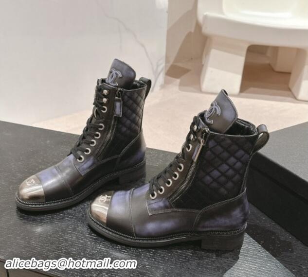 Unique Style Chanel Bleached Calfskin Lace-up Ankle Boots Black 1016043