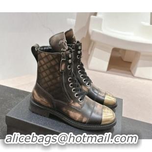 Good Quality Chanel Bleached Calfskin Lace-up Ankle Boots Brown 1016044