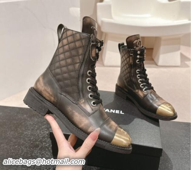 Good Quality Chanel Bleached Calfskin Lace-up Ankle Boots Brown 1016044