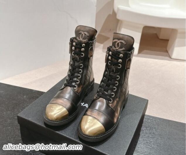 Good Quality Chanel Bleached Calfskin Lace-up Ankle Boots Brown 1016044