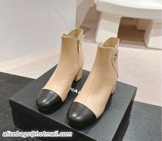 Most Popular Chanel Calfskin Ankle Boots with Stone CC Beige 1016046