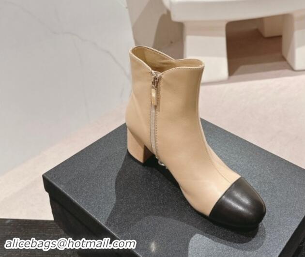 Most Popular Chanel Calfskin Ankle Boots with Stone CC Beige 1016046