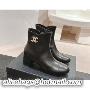 Top Grade Chanel Calfskin Ankle Boots with Stone CC Black 1016047