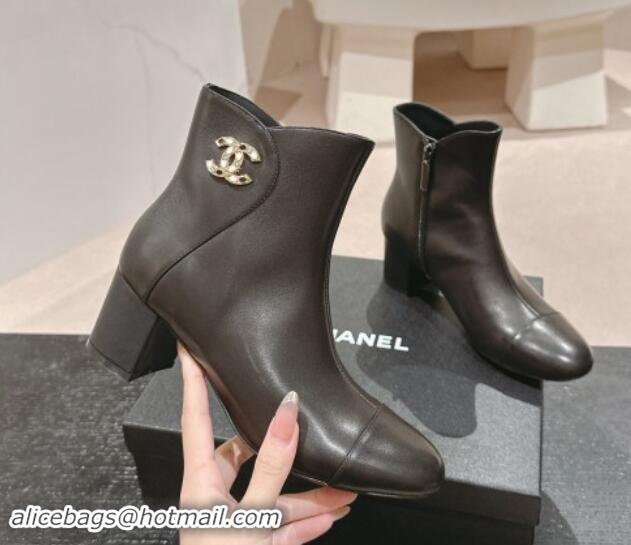 Top Grade Chanel Calfskin Ankle Boots with Stone CC Black 1016047