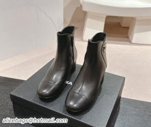 Top Grade Chanel Calfskin Ankle Boots with Stone CC Black 1016047