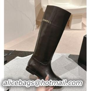 Good Looking Chanel Patchwork Calfskin High Boots Black 1016051