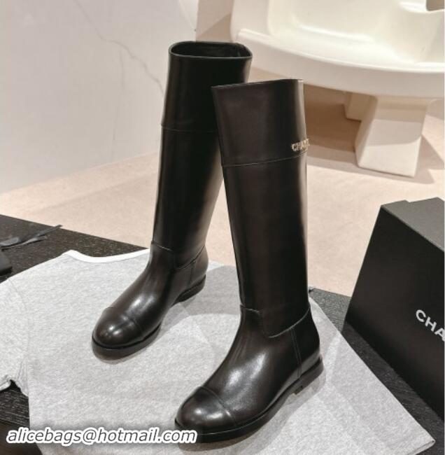 Good Looking Chanel Patchwork Calfskin High Boots Black 1016051