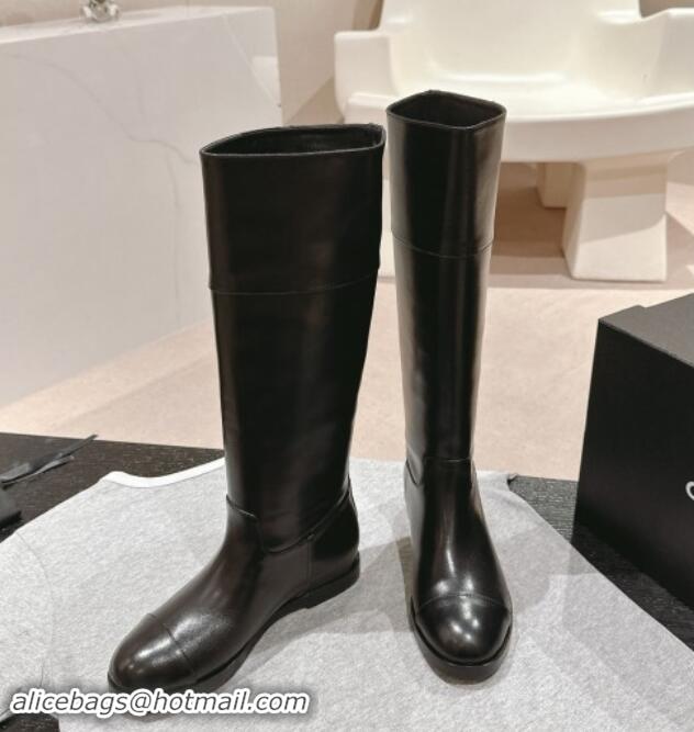 Good Looking Chanel Patchwork Calfskin High Boots Black 1016051