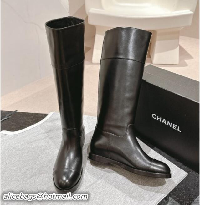 Good Looking Chanel Patchwork Calfskin High Boots Black 1016051