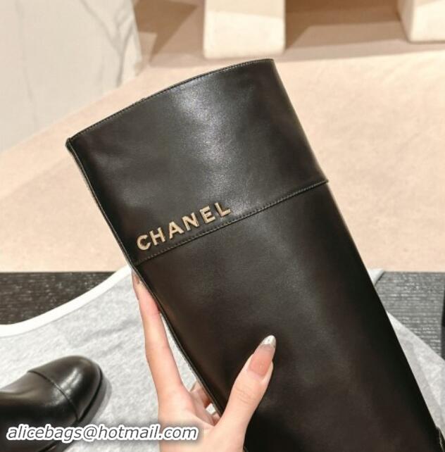 Good Looking Chanel Patchwork Calfskin High Boots Black 1016051