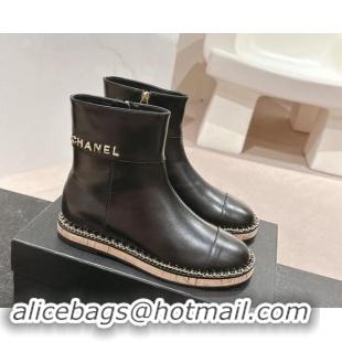 Buy Fashionable Chanel Calfskin Wood Ankle Boots with Chain Black 1016054