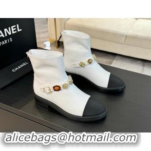 Discount Chanel Calfskin Ankle Boots with Charm Strap White 1016055