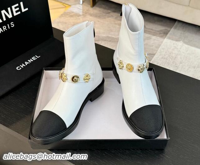 Discount Chanel Calfskin Ankle Boots with Charm Strap White 1016055