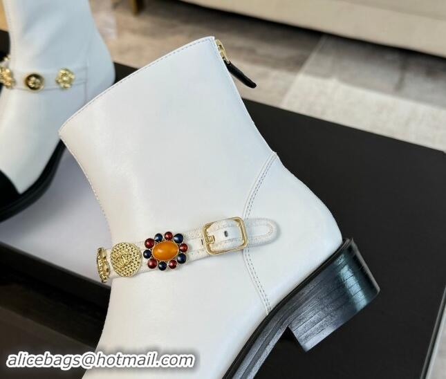 Discount Chanel Calfskin Ankle Boots with Charm Strap White 1016055