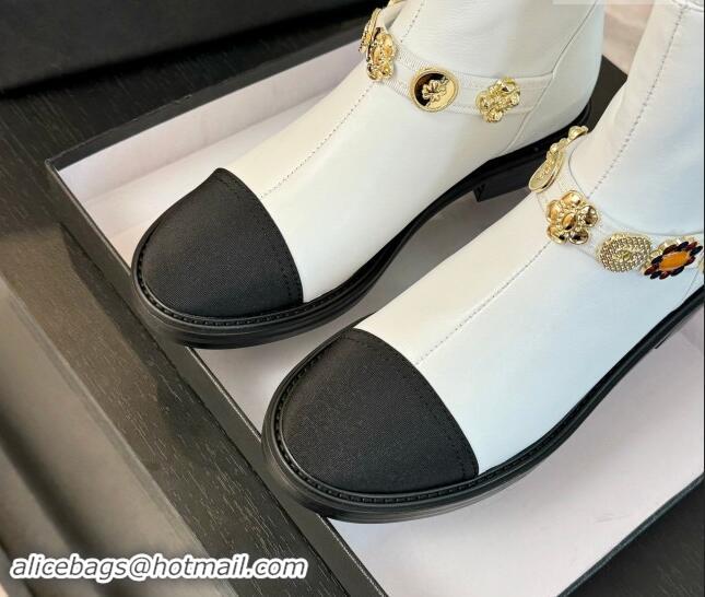 Discount Chanel Calfskin Ankle Boots with Charm Strap White 1016055