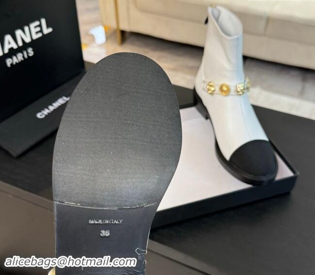 Discount Chanel Calfskin Ankle Boots with Charm Strap White 1016055