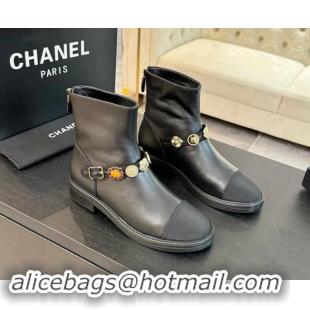 Sumptuous Chanel Calfskin Ankle Boots with Charm Strap Black 1016056