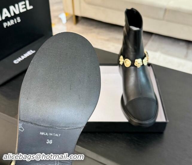 Sumptuous Chanel Calfskin Ankle Boots with Charm Strap Black 1016056