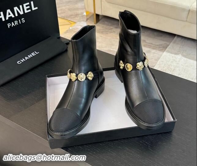 Sumptuous Chanel Calfskin Ankle Boots with Charm Strap Black 1016056