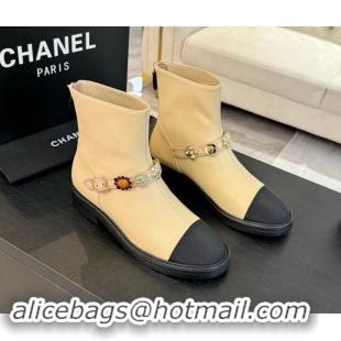 Stylish Chanel Calfskin Ankle Boots with Charm Strap Beige 1016057