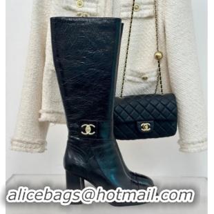 Perfect Chanel Calfskin High Boots 8cm with CC Strap Black 1016059