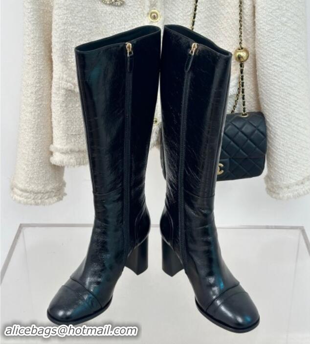 Perfect Chanel Calfskin High Boots 8cm with CC Strap Black 1016059