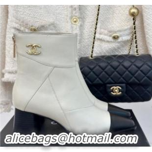 Sumptuous Chanel Patchwork Lambskin Ankle Boots White 016067