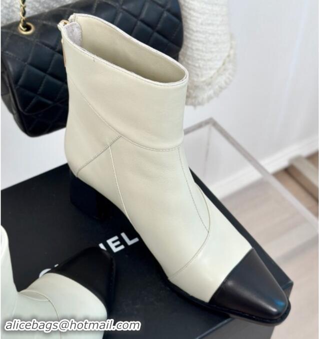 Sumptuous Chanel Patchwork Lambskin Ankle Boots White 016067