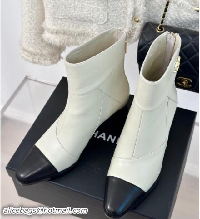 Sumptuous Chanel Patchwork Lambskin Ankle Boots White 016067