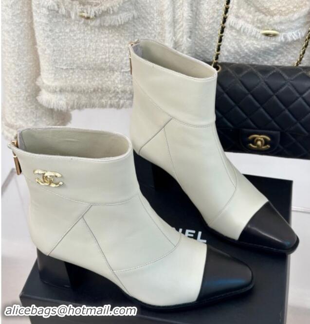 Sumptuous Chanel Patchwork Lambskin Ankle Boots White 016067