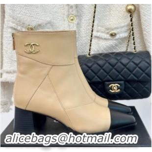 Stylish Chanel Patchwork Lambskin Ankle Boots Beige 1016068