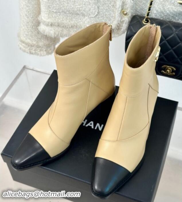 Stylish Chanel Patchwork Lambskin Ankle Boots Beige 1016068