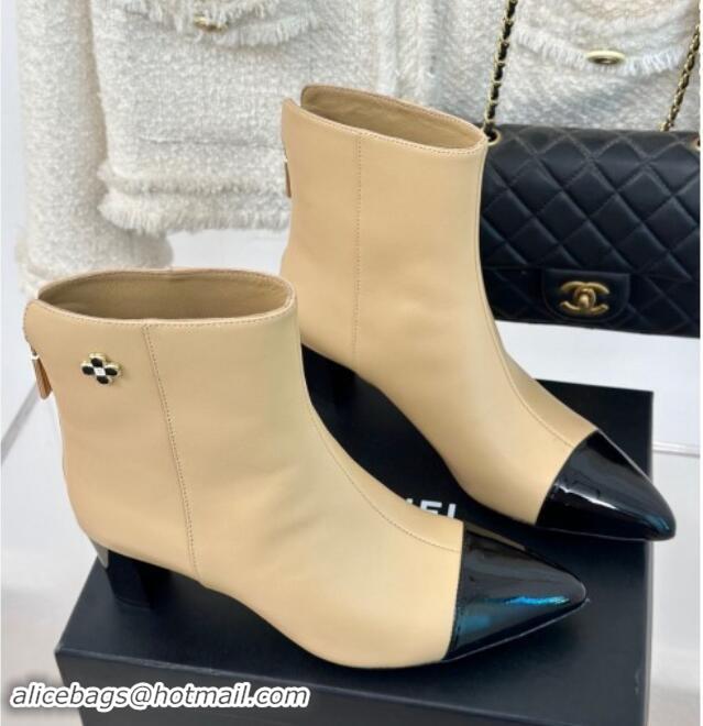 Hot Style Chanel Lambskin Ankle Boots with Bloom Beige 016071