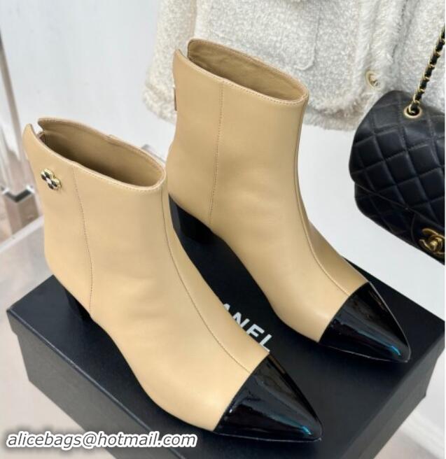 Hot Style Chanel Lambskin Ankle Boots with Bloom Beige 016071