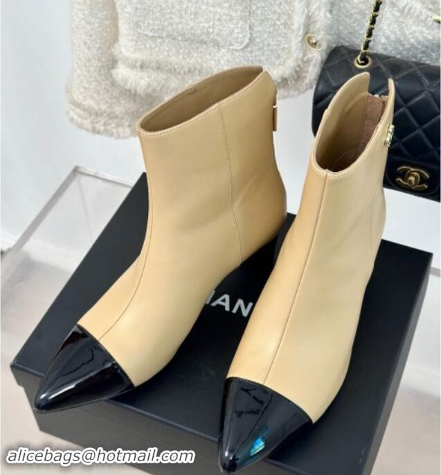 Hot Style Chanel Lambskin Ankle Boots with Bloom Beige 016071