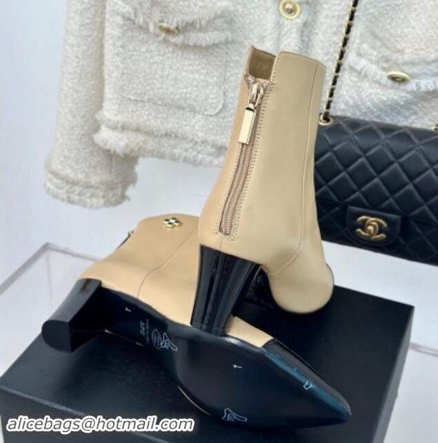 Hot Style Chanel Lambskin Ankle Boots with Bloom Beige 016071