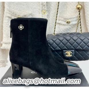 Stylish Chanel Suede Ankle Boots with Bloom Black 1016072