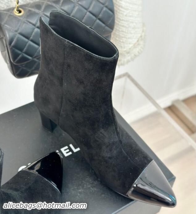 Stylish Chanel Suede Ankle Boots with Bloom Black 1016072