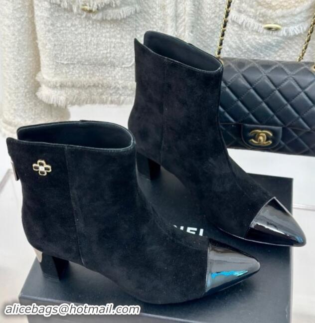 Stylish Chanel Suede Ankle Boots with Bloom Black 1016072