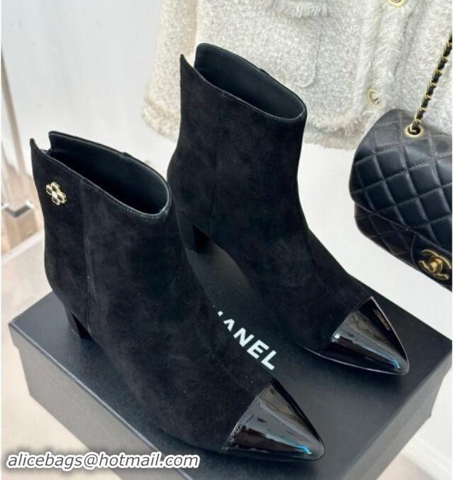 Stylish Chanel Suede Ankle Boots with Bloom Black 1016072