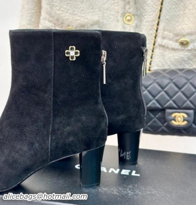 Stylish Chanel Suede Ankle Boots with Bloom Black 1016072