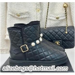 Best Product Chanel Quilted Calfskin Snow Boots with Pearls Black 1016074