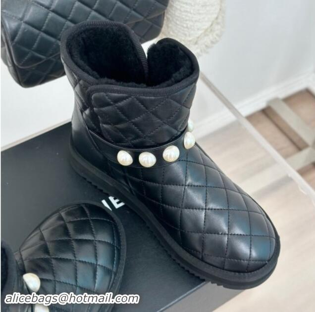 Best Product Chanel Quilted Calfskin Snow Boots with Pearls Black 1016074